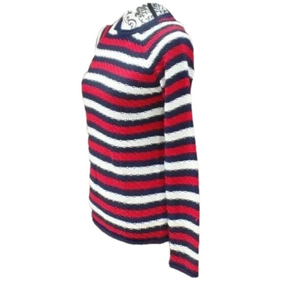 Joe Boxer Striped Long Sleeve Crew Neck Pullover Knit Sweater Navy Red White - Picture 2 of 9